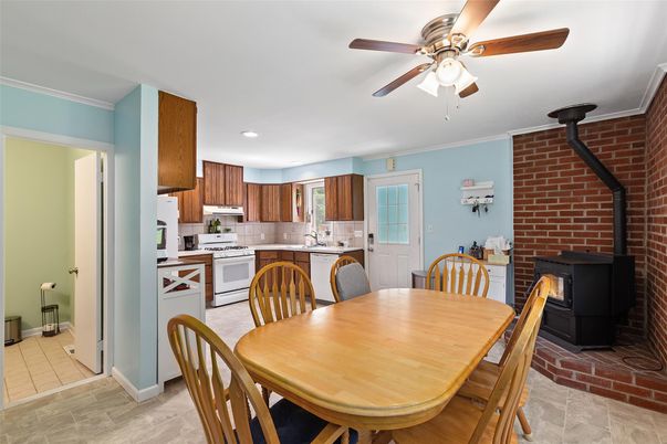 Dining room, Interior, Kitchen, Recessed Lighting, Stone Walls