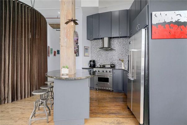 Interior, Kitchen, Stainless Steel Appliances, Wood Texture Flooring