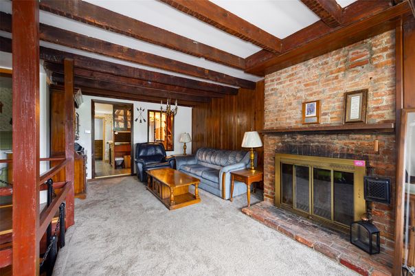 Fireplace, Interior, Living room, Stone Walls, Wooden Beams, Wooden Walls