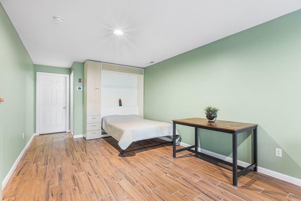 Bedroom, Interior, Recessed Lighting, Wood Texture Flooring