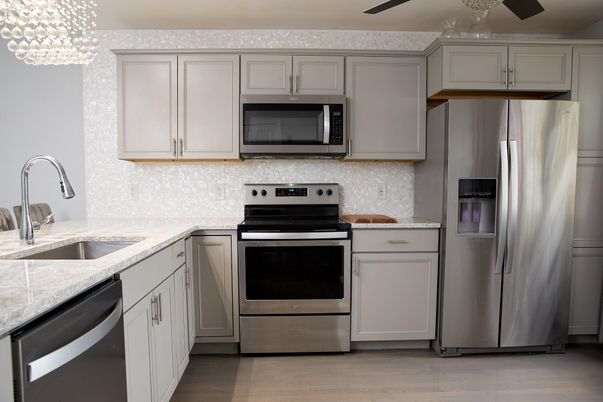 Interior, Kitchen, Stainless Steel Appliances, Wood Texture Flooring