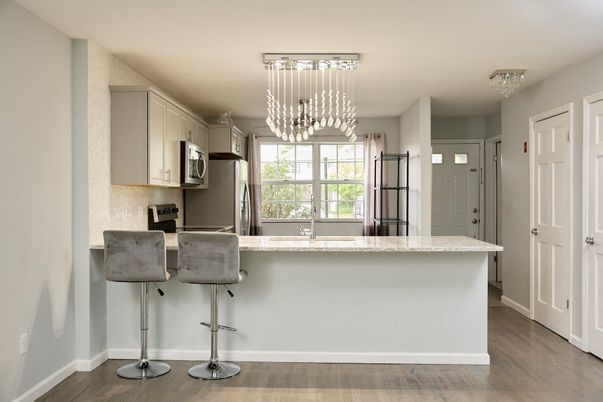 Chandelier, Interior, Kitchen, Pendant Lights, Wood Texture Flooring