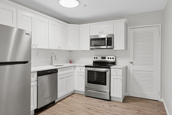 Interior, Kitchen, Stainless Steel Appliances, Wood Texture Flooring