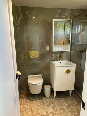 Bathroom, Glass Shower, Interior, Marble Walls