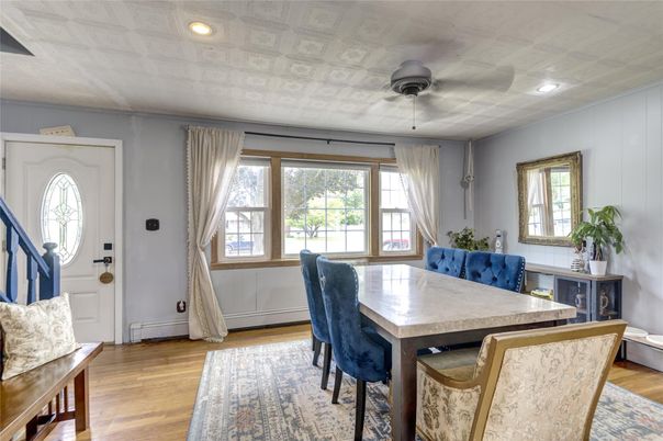 Dining room, Interior, Recessed Lighting, Wood Texture Flooring