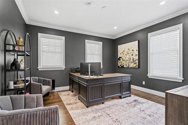 Home Office, Interior, Recessed Lighting, Wood Texture Flooring