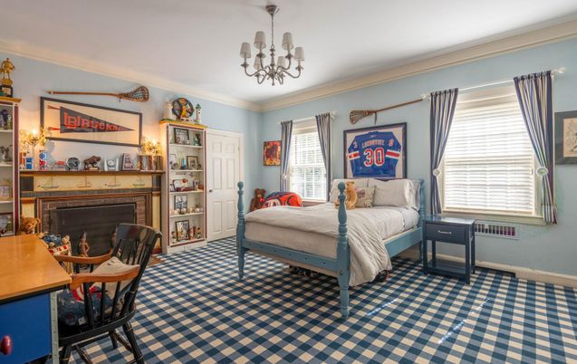 Bedroom, Chandelier, Fireplace, Interior
