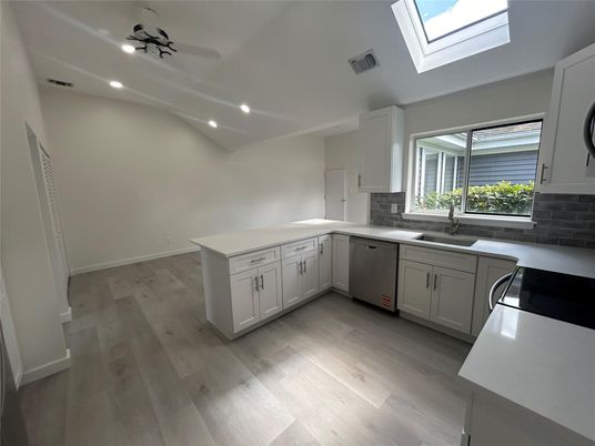 Interior, Kitchen, Recessed Lighting, Wood Texture Flooring