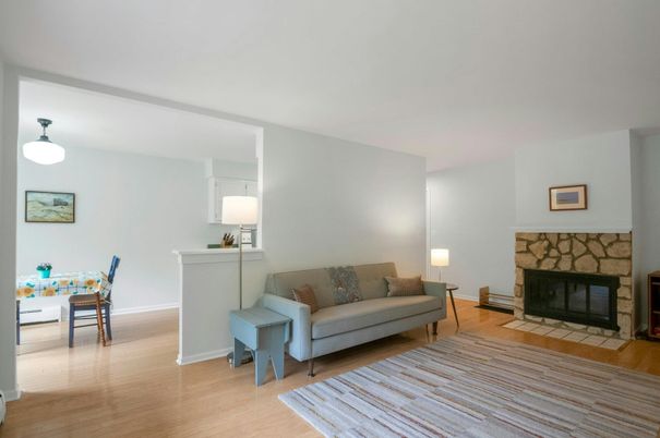 Fireplace, Interior, Pendant Lights, Wood Texture Flooring