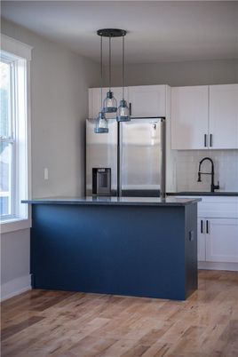 Interior, Kitchen, Pendant Lights, Stainless Steel Appliances, Wood Texture Flooring