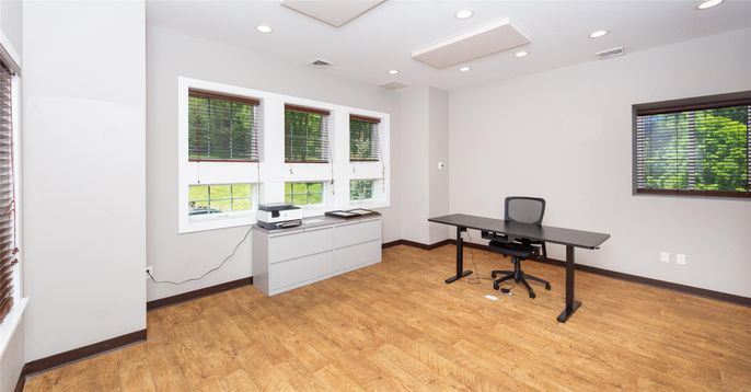 Home Office, Interior, Recessed Lighting, Wood Texture Flooring