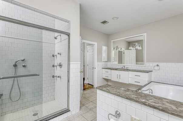 Bathroom, Dual Sink Vanities, Glass Shower, Interior, Recessed Lighting