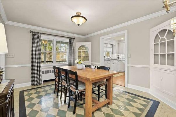 Dining room, Interior, Recessed Lighting, Wood Texture Flooring