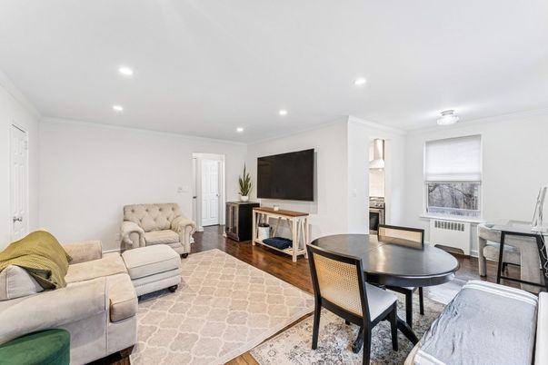 Dining room, Interior, Living room, Recessed Lighting, Wood Texture Flooring