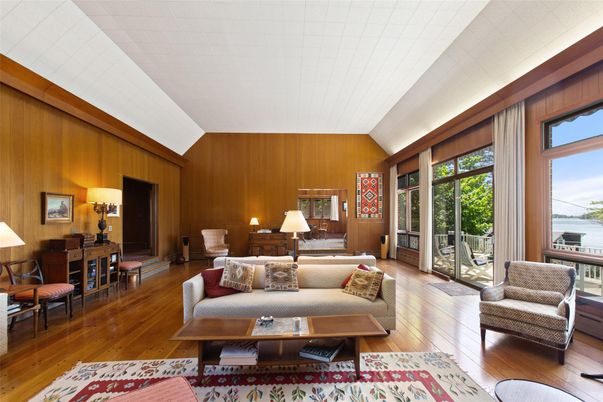 Interior, Living room, Water, Wood Texture Flooring, Wooden Walls