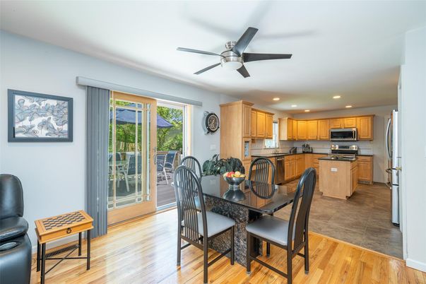 Dining room, Interior, Kitchen, Recessed Lighting, Wood Texture Flooring