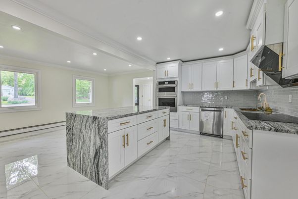 Interior, Kitchen, Marble, Recessed Lighting, Stainless Steel Appliances
