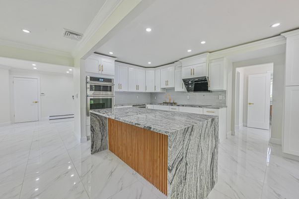 Interior, Kitchen, Marble, Recessed Lighting, Stainless Steel Appliances