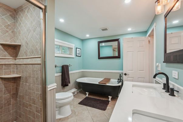 Bathroom, Dual Sink Vanities, Free Standing Baths, Interior, Recessed Lighting