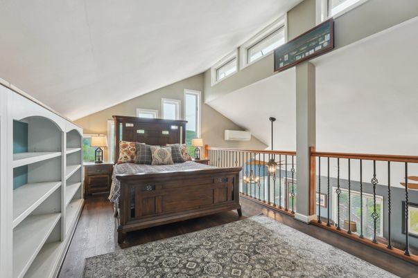 Bedroom, Interior, Pendant Lights, Wood Texture Flooring