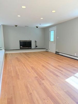 Empty room, Fireplace, Interior, Recessed Lighting, Wood Texture Flooring