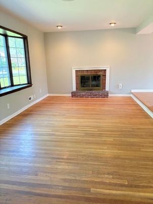 Empty room, Fireplace, Interior, Recessed Lighting, Wood Texture Flooring