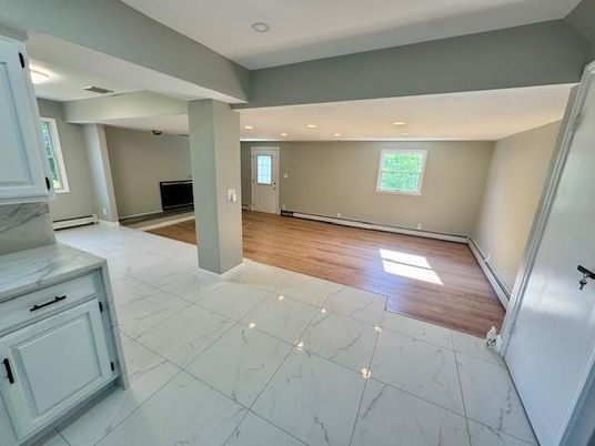 Empty room, Interior, Marble, Recessed Lighting, Wood Texture Flooring