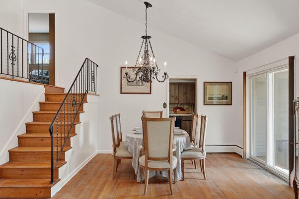 Chandelier, Dining room, Interior, Pendant Lights, Wood Texture Flooring