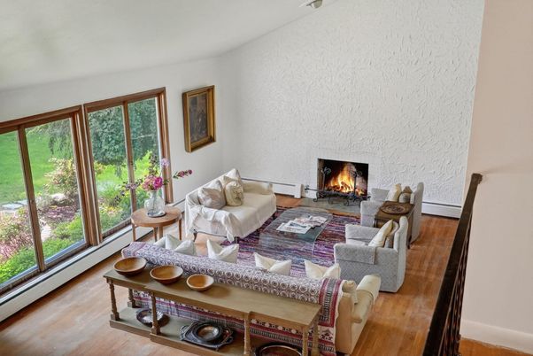 Fireplace, Interior, Living room, Stone Walls, Wood Texture Flooring