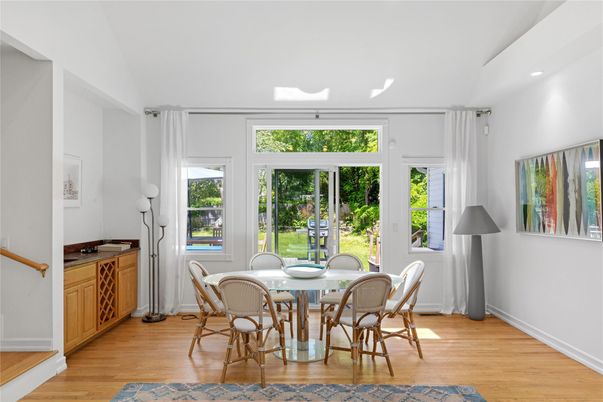Dining room, Interior, Recessed Lighting, Wood Texture Flooring