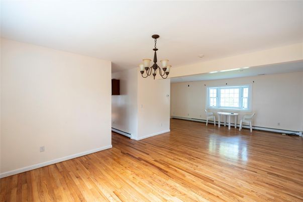 Chandelier, Dining room, Empty room, Interior, Wood Texture Flooring
