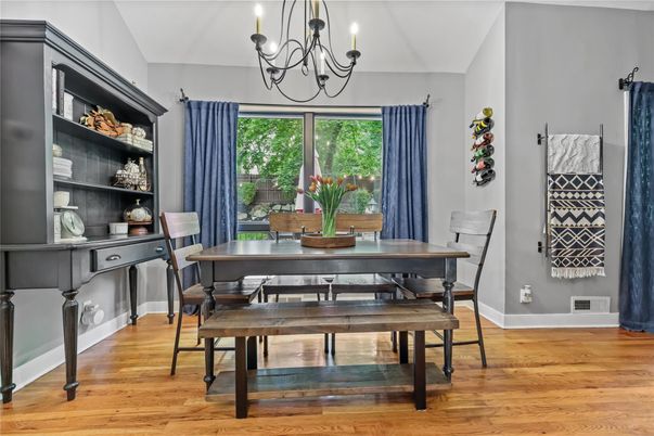 Chandelier, Dining room, Interior, Wood Texture Flooring