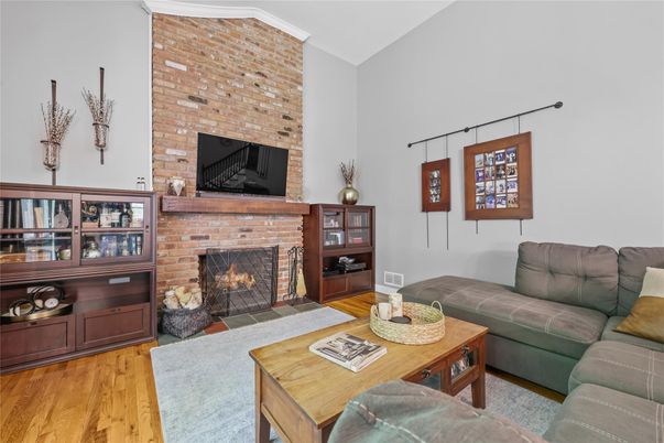 Fireplace, Interior, Living room, Stone Walls, Wood Texture Flooring