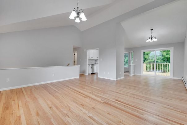 Empty room, Interior, Pendant Lights, Wood Texture Flooring