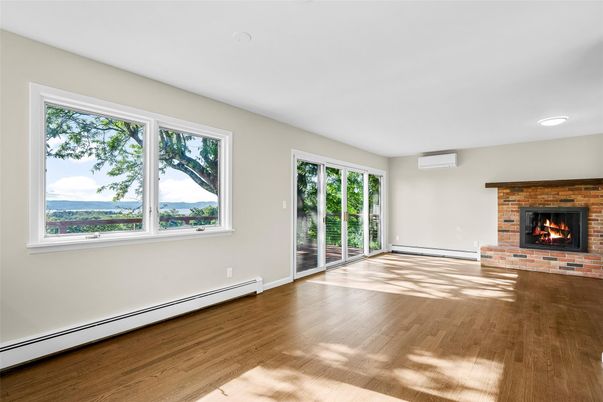 Empty room, Fireplace, Interior, Recessed Lighting, Wood Texture Flooring