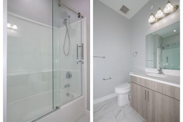 Bathroom, Glass Shower, Interior, Marble, Recessed Lighting
