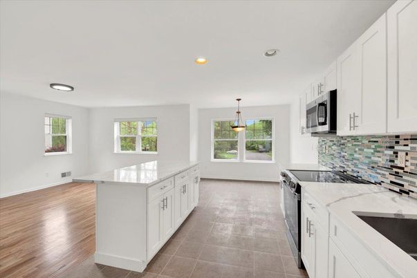Interior, Kitchen, Pendant Lights, Recessed Lighting, Wood Texture Flooring