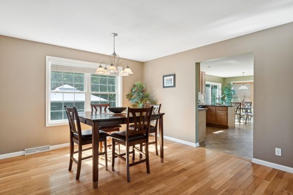 Chandelier, Dining room, Interior, Pendant Lights, Wood Texture Flooring