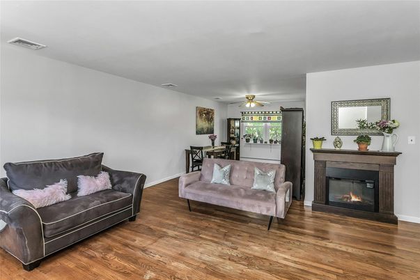 Dining room, Fireplace, Interior, Wood Texture Flooring
