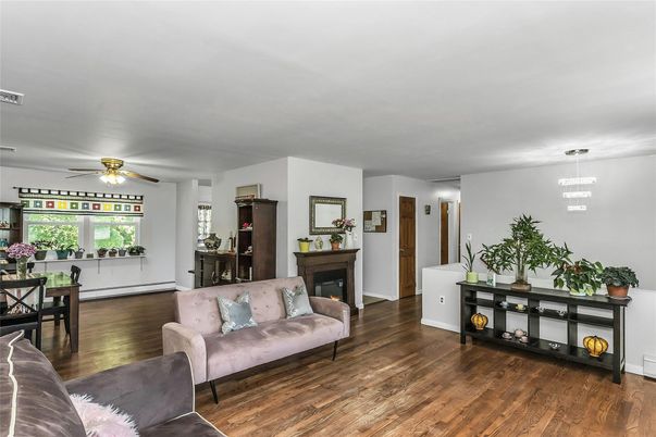 Fireplace, Interior, Pendant Lights, Wood Texture Flooring