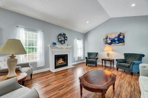 Fireplace, Interior, Recessed Lighting, Wood Texture Flooring