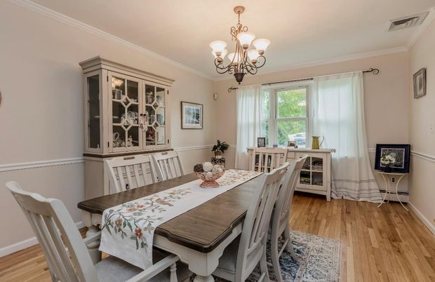 Chandelier, Dining room, Interior, Wood Texture Flooring