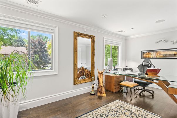 Home Office, Interior, Recessed Lighting, Wood Texture Flooring