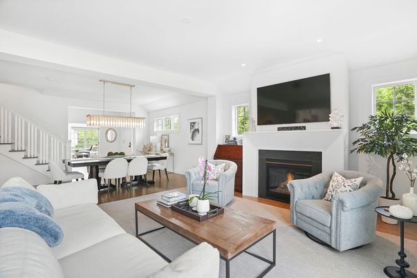 Dining room, Fireplace, Interior, Living room, Pendant Lights, Recessed Lighting
