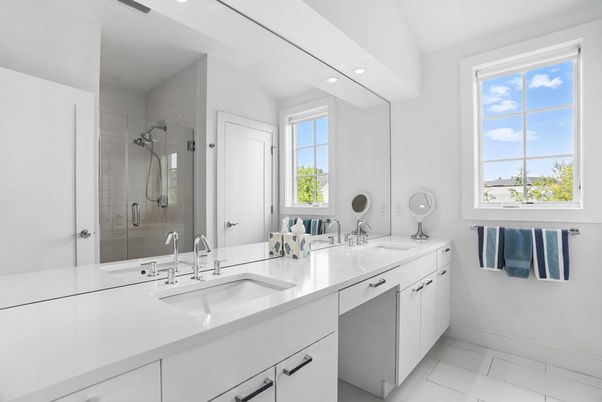Bathroom, Dual Sink Vanities, Glass Shower, Interior, Recessed Lighting
