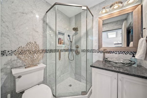 Bathroom, Glass Shower, Interior, Marble Walls