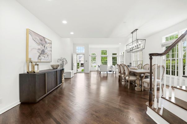 Chandelier, Dining room, Interior, Pendant Lights, Recessed Lighting, Wood Texture Flooring
