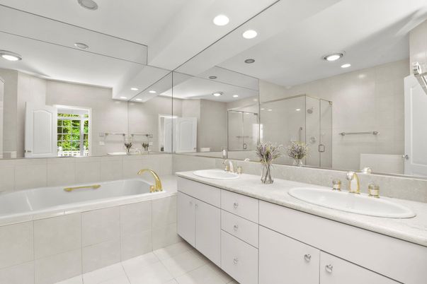 Bathroom, Dual Sink Vanities, Glass Shower, Interior, Recessed Lighting
