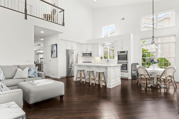Dining room, Interior, Kitchen, Living room, Pendant Lights, Recessed Lighting, Stainless Steel Appliances, Wood Texture Flooring