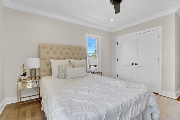 Bedroom, Interior, Recessed Lighting, Wood Texture Flooring